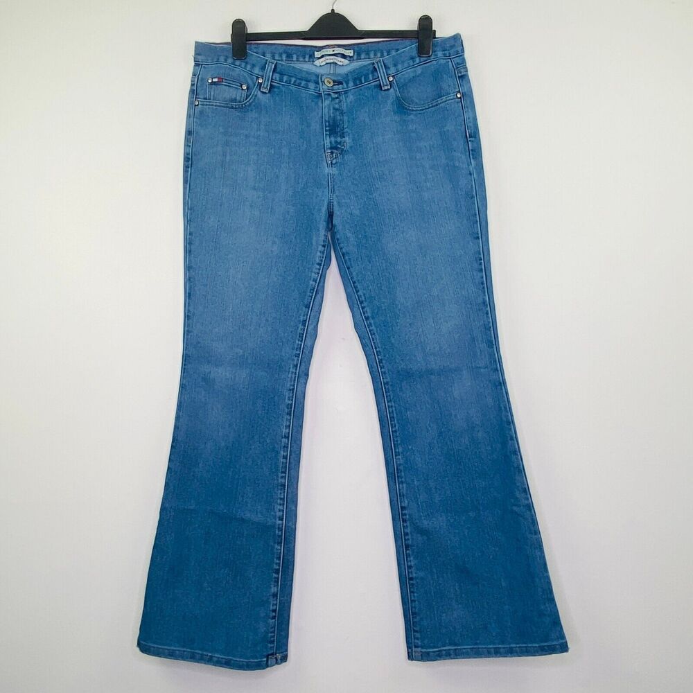 Tommy Hilfiger Women's 16 Jeans Blue Medium Wash Denim Low Rise Flare Leg O